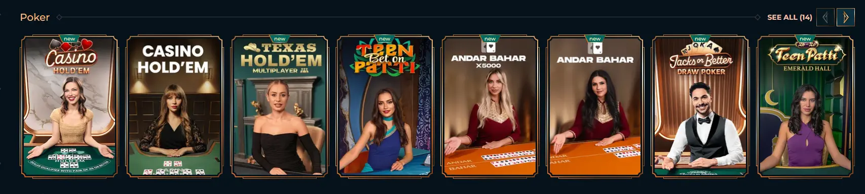 Monsterwin live poker table with Casino Hold'em and Three Card Poker
